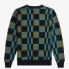 Glitch Checkerboard Herren-Cardigan, Uniformgrün, Schwarz
