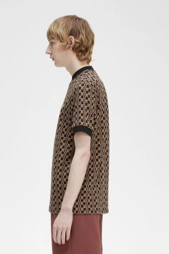 Glitch Checkerboard Herren T-Shirt Braun Marine