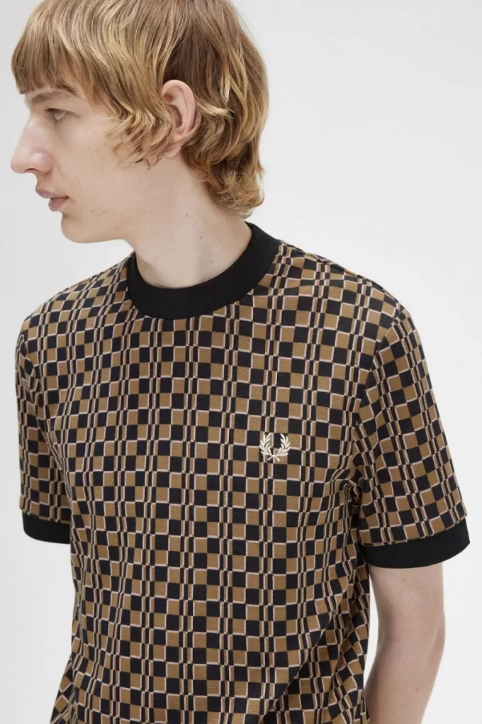 Glitch Checkerboard Herren T-Shirt Braun Marine
