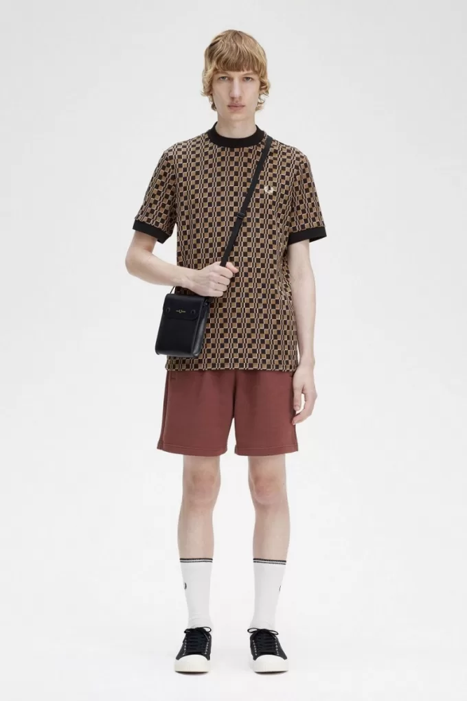 Glitch Checkerboard Herren T-Shirt Braun Marine