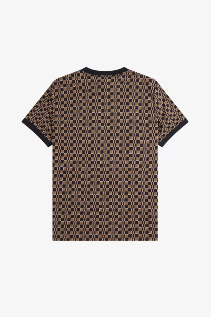 Glitch Checkerboard Herren T-Shirt Braun Marine