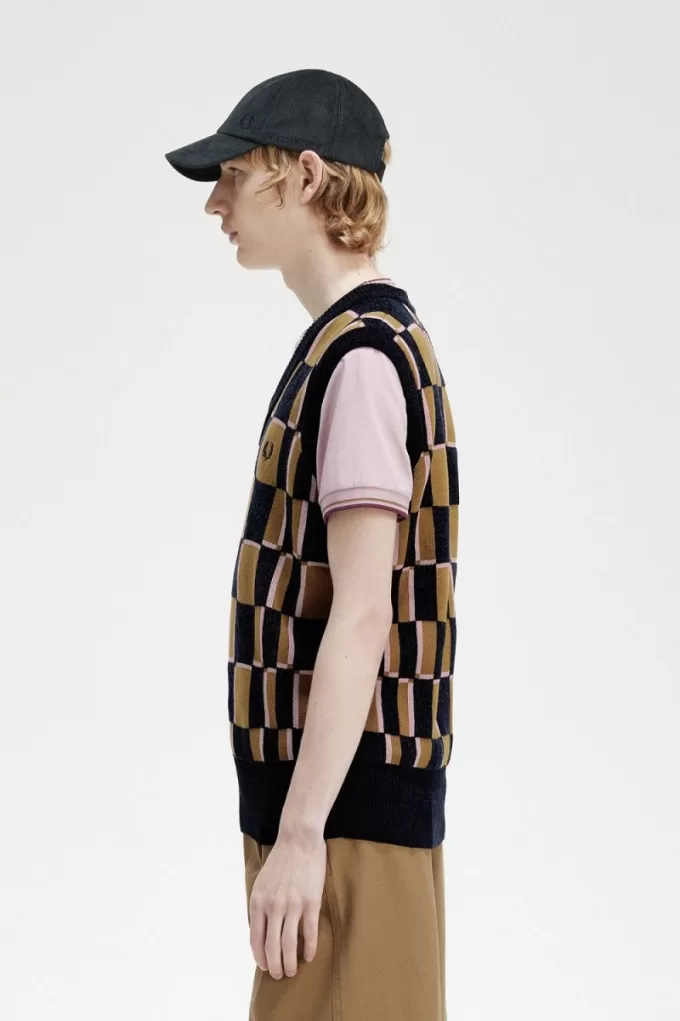 Glitch Checkerboard Herren Tanktop Braun Marineblau