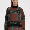 Glitch Tartan Damenpullover Whiskey Brown