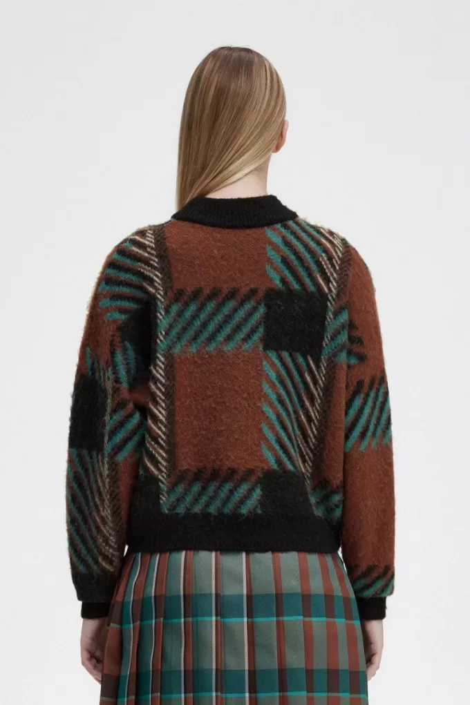 Glitch Tartan Damenpullover Whiskey Brown