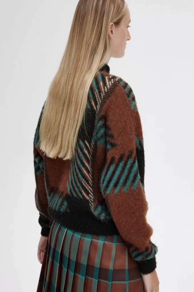 Glitch Tartan Damenpullover Whiskey Brown