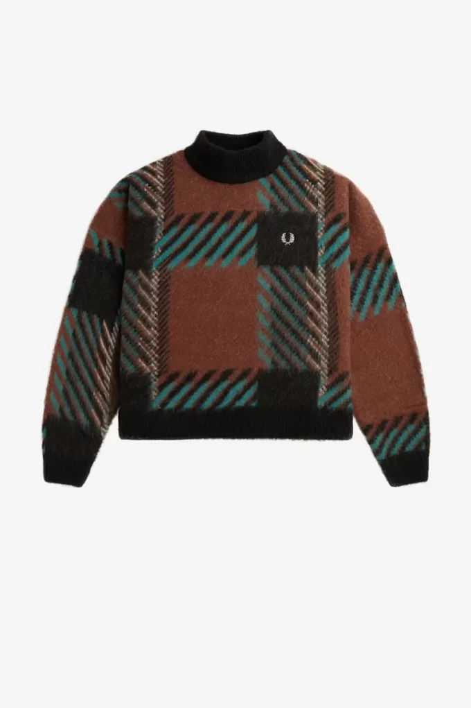 Glitch Tartan Damenpullover Whiskey Brown