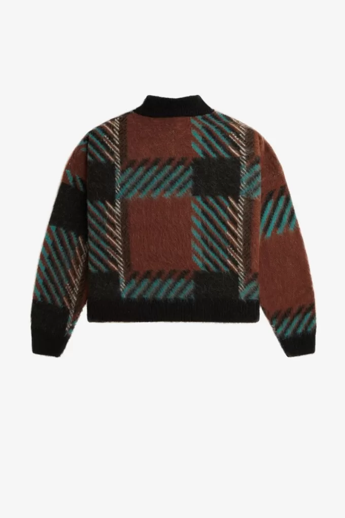 Glitch Tartan Damenpullover Whiskey Brown