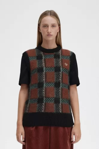 Glitch Tartan Gestrickte Tanktops für Damen, Whiskey Brown