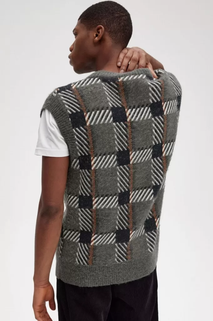 Glitch Tartan Gestricktes Herren-Tanktop Feldgrün