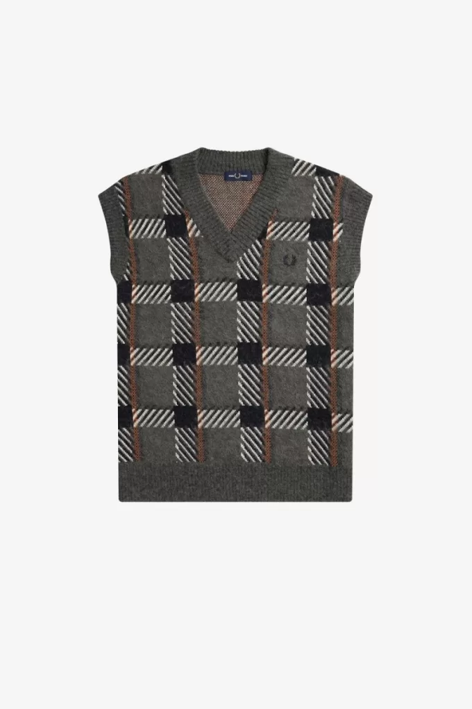 Glitch Tartan Gestricktes Herren-Tanktop Feldgrün