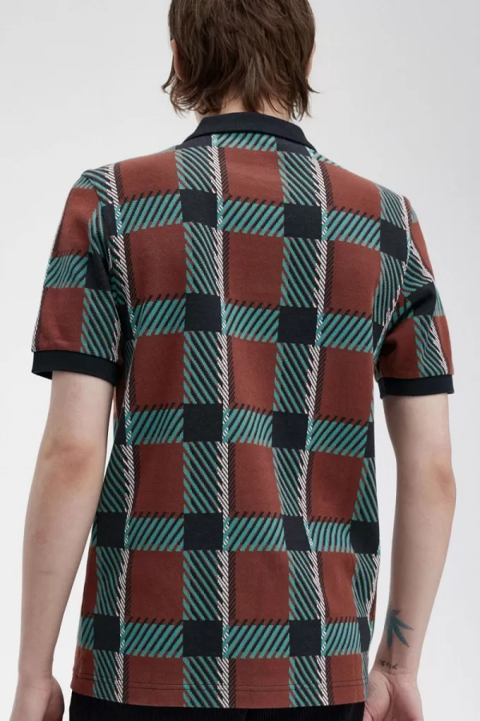Glitch Tartan Herren-Poloshirt Whiskey Brown