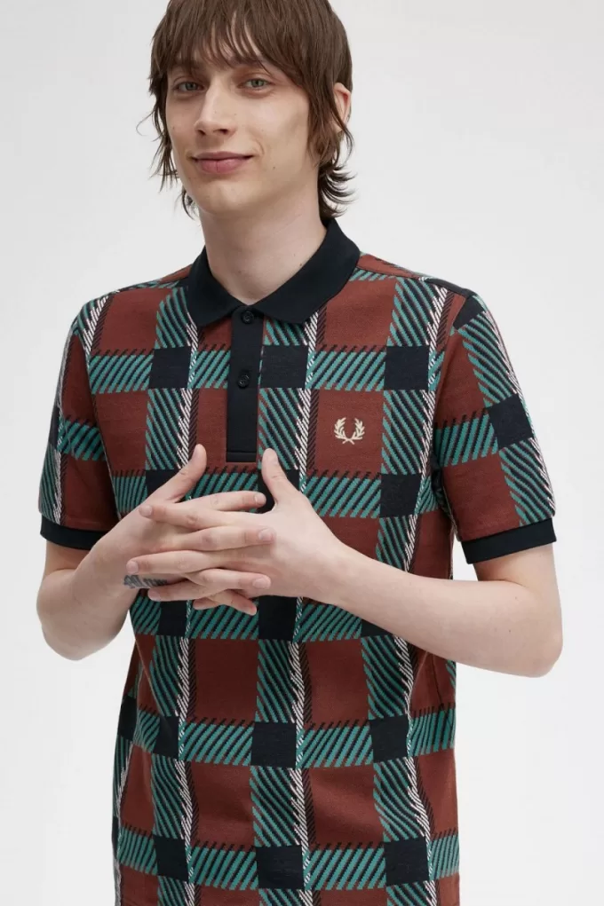 Glitch Tartan Herren-Poloshirt Whiskey Brown