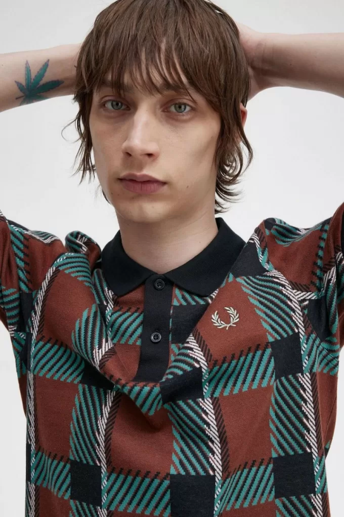 Glitch Tartan Herren-Poloshirt Whiskey Brown