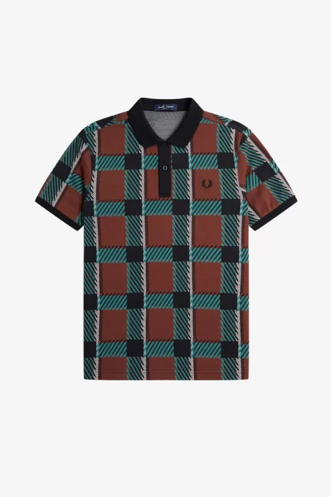 Glitch Tartan Herren-Poloshirt Whiskey Brown