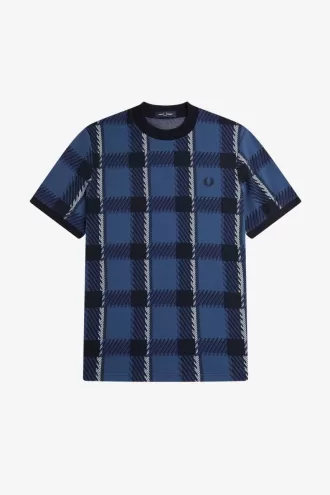 Glitch Tartan Herren T-Shirt Mitternachtsblau