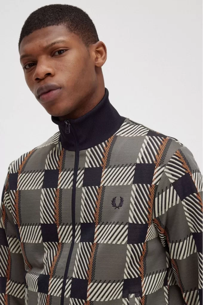 Glitch Tartan Herren-Trainingsjacken, Feldgrün