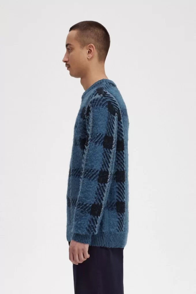 Glitch Tartan Herrenpullover Mitternachtsblau
