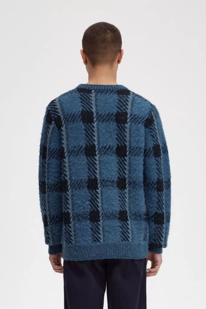 Glitch Tartan Herrenpullover Mitternachtsblau
