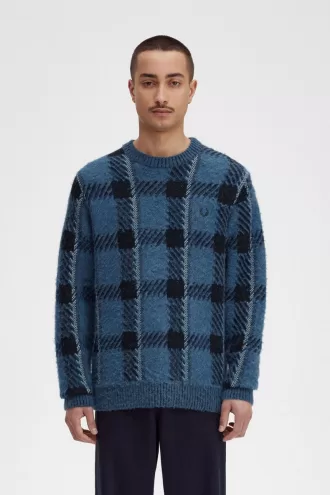 Glitch Tartan Herrenpullover Mitternachtsblau