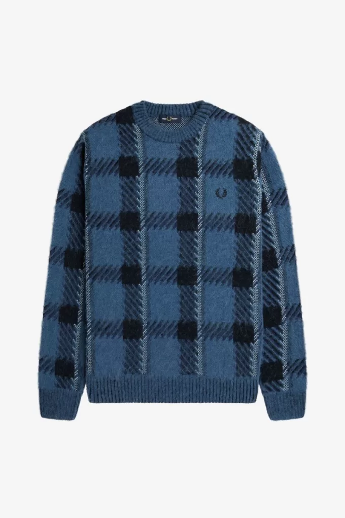 Glitch Tartan Herrenpullover Mitternachtsblau