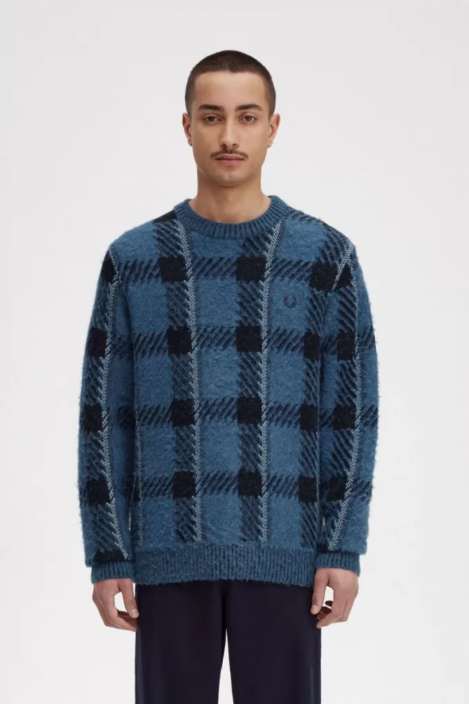 Glitch Tartan Herrenpullover Mitternachtsblau