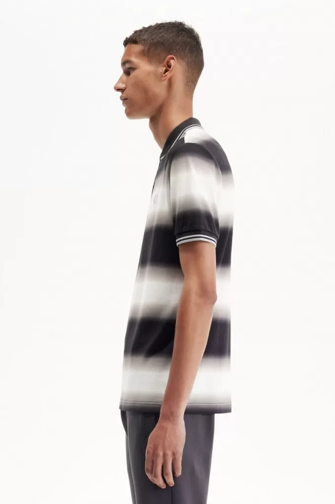 Gradient Stripe Herren-Poloshirt Schneeweiß