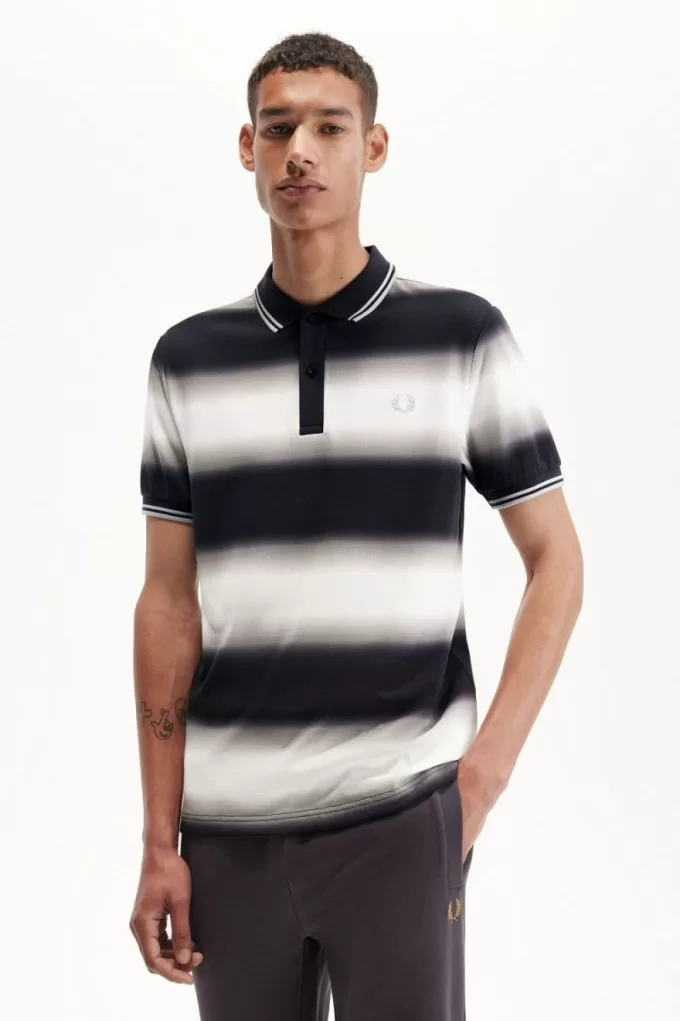 Gradient Stripe Herren-Poloshirt Schneeweiß