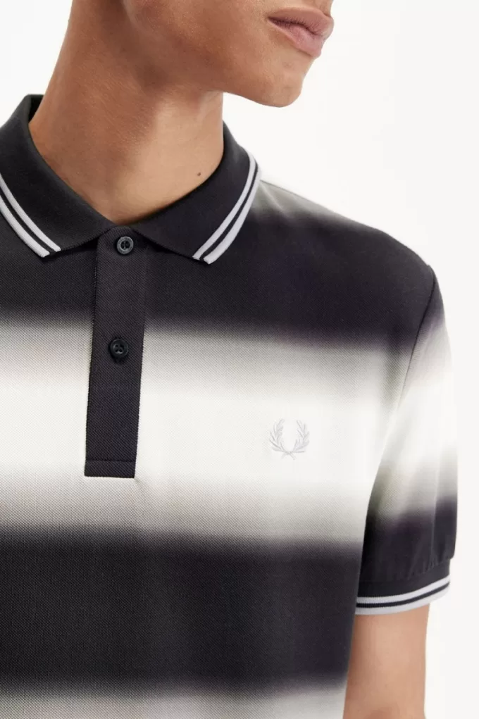 Gradient Stripe Herren-Poloshirt Schneeweiß