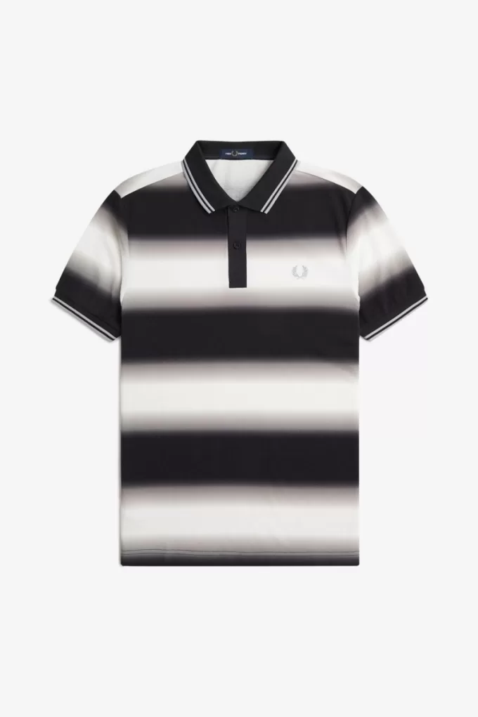 Gradient Stripe Herren-Poloshirt Schneeweiß