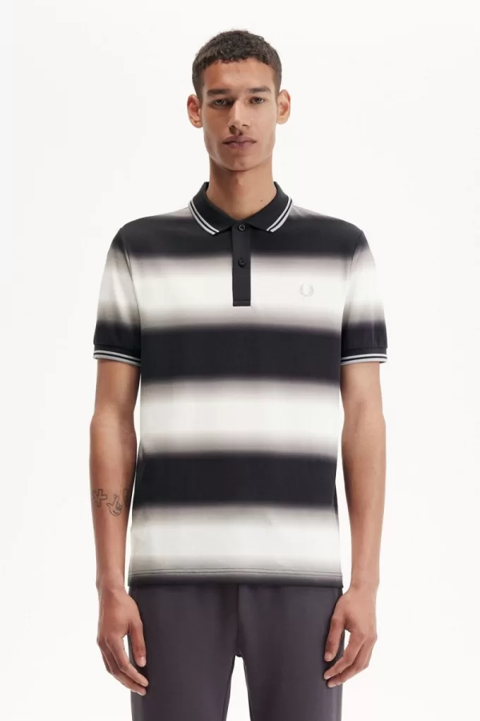 Gradient Stripe Herren-Poloshirt Schneeweiß