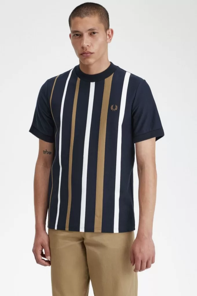 Gradient Stripe Herren T-Shirt Marineblau
