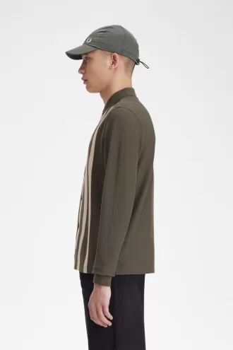 Gradient Stripe Langarm-Poloshirt für Herren, Feldgrün