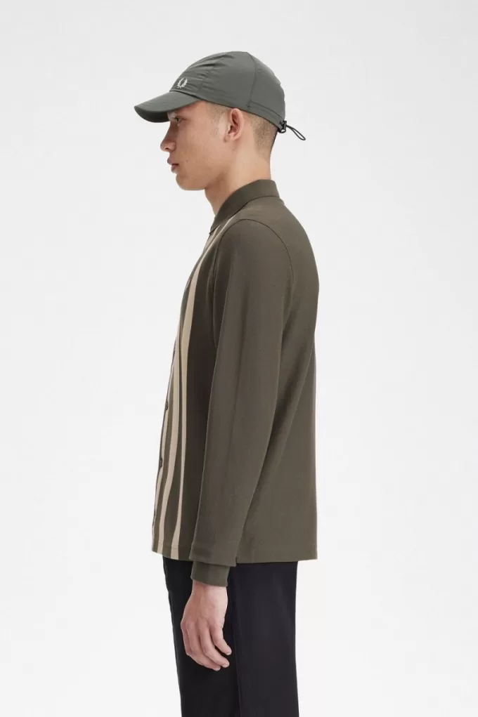 Gradient Stripe Langarm-Poloshirt für Herren, Feldgrün