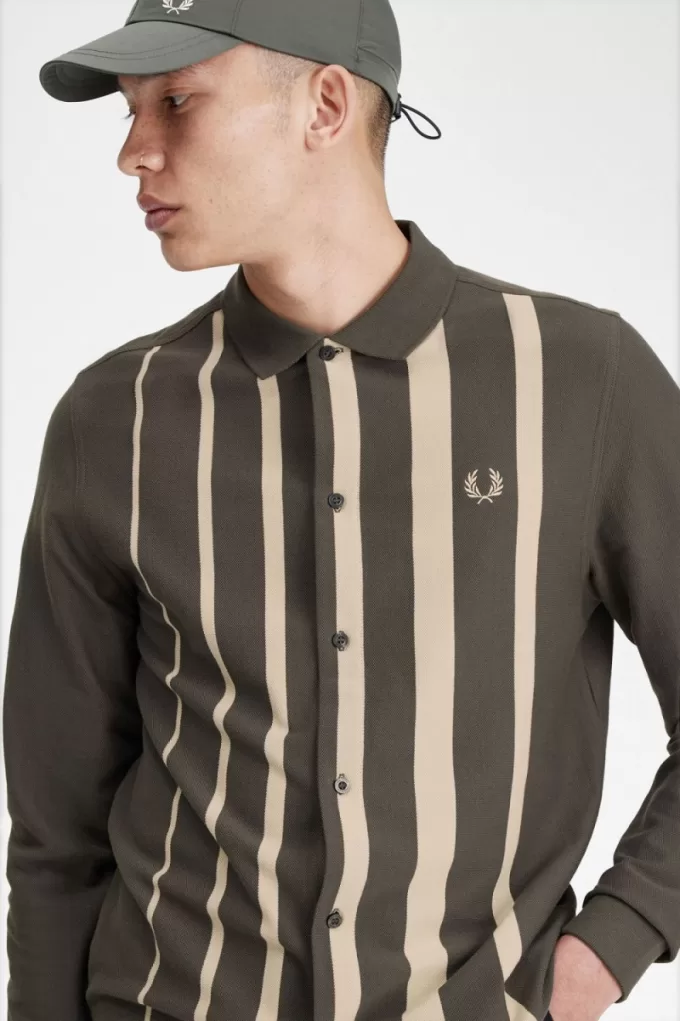 Gradient Stripe Langarm-Poloshirt für Herren, Feldgrün