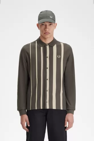 Gradient Stripe Langarm-Poloshirt für Herren, Feldgrün