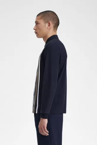 Gradient Stripe Langarm-Poloshirt für Herren, Marineblau