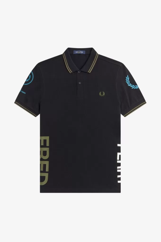 Graphic Branded Herren-Poloshirt Schwarz