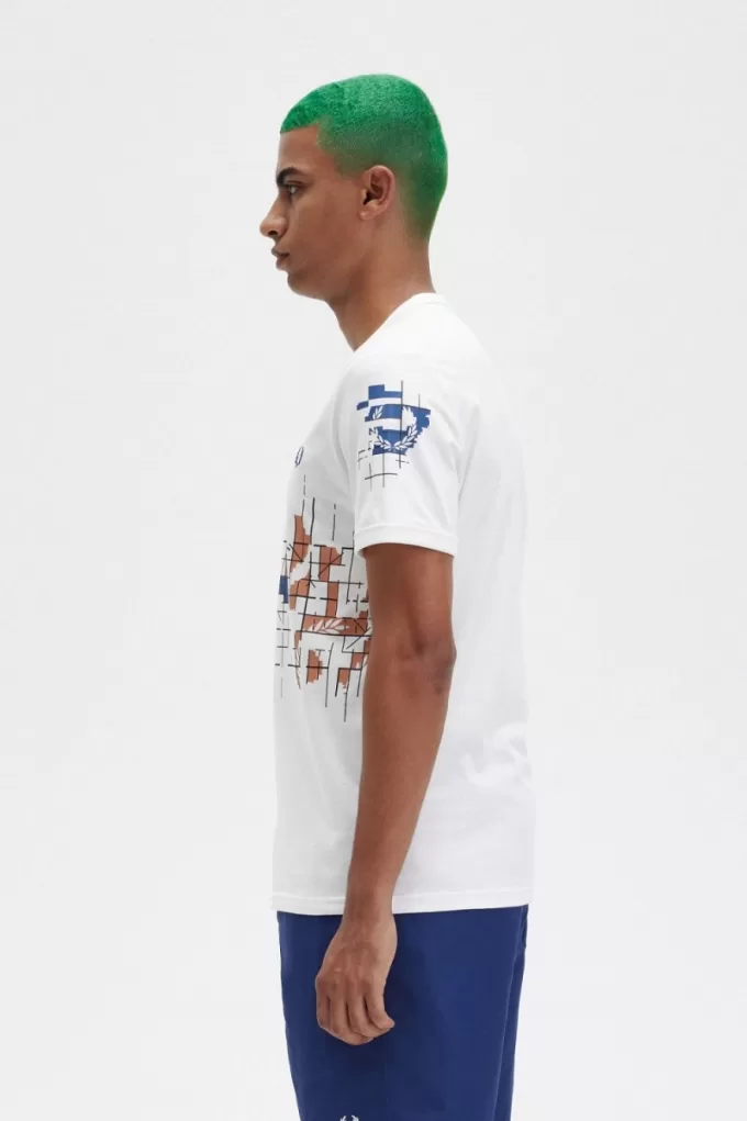 Grid Print Herren T-Shirt Schneeweiß