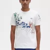 Grid Print Herren T-Shirt Schneeweiß