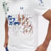 Grid Print Herren T-Shirt Schneeweiß