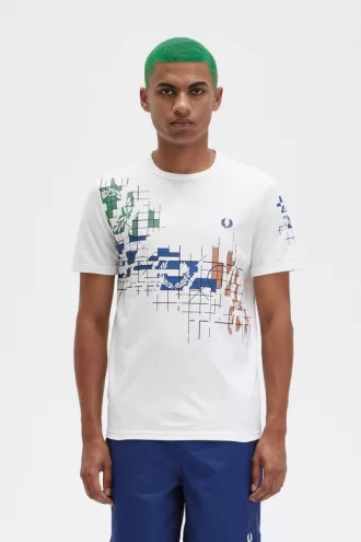 Grid Print Herren T-Shirt Schneeweiß