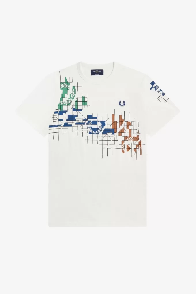 Grid Print Herren T-Shirt Schneeweiß