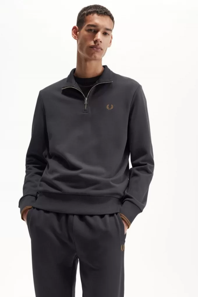 Half Zip Herren Sweatshirts Anchor Grey Dark Coffee