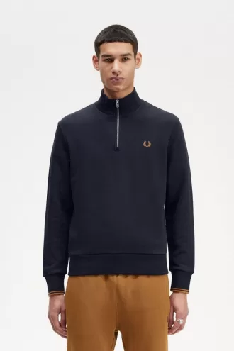 Half Zip Herren Sweatshirts Navy Dark Coffee