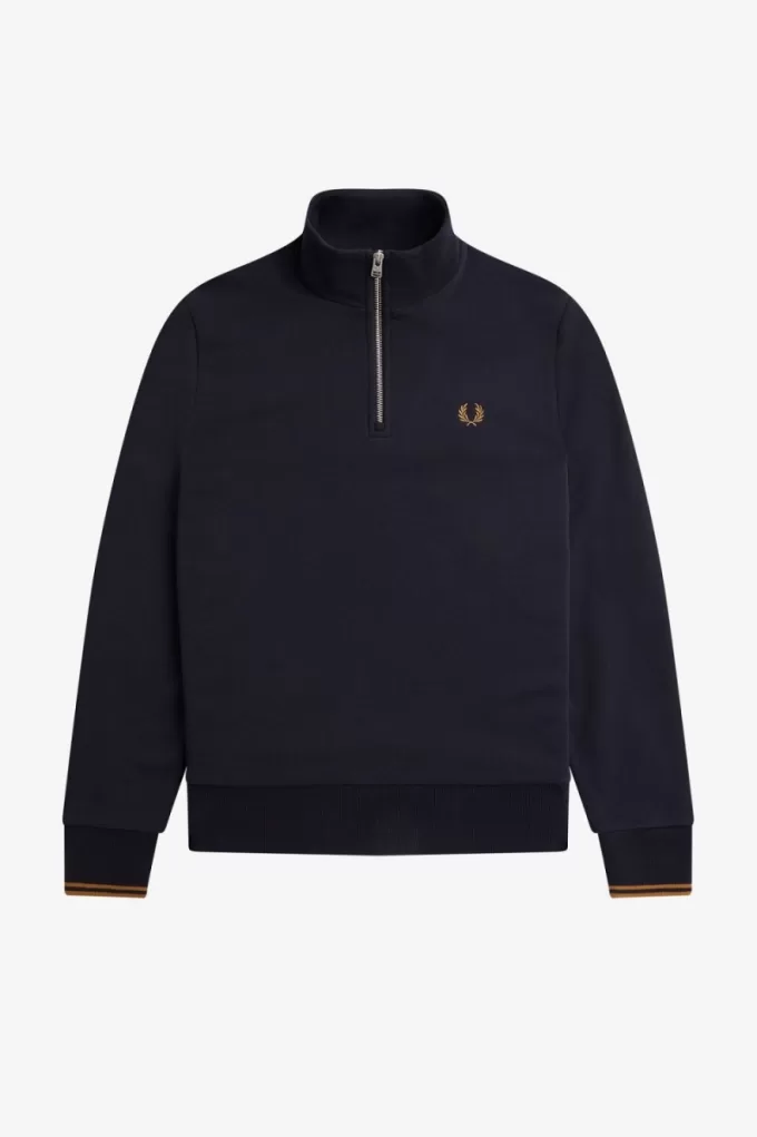 Half Zip Herren Sweatshirts Navy Dark Coffee
