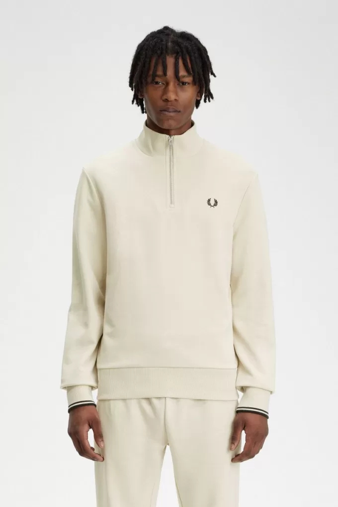 Half Zip Herren Sweatshirts Oatmeal Black