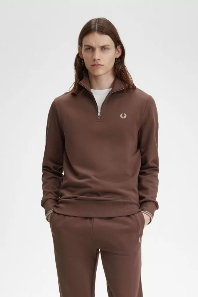 Half Zip Herren-Sweatshirts, dunkelrot, warmes Grau