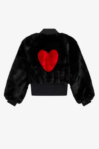 Heart Detail Faux Fur Damenjacken Schwarz