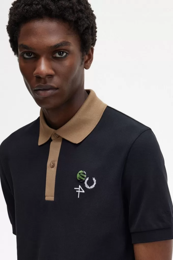 Herren-Poloshirt mit Kontrastkragen, Schwarz Herren-Poloshirt mit Kontrastkragen, Schwarz