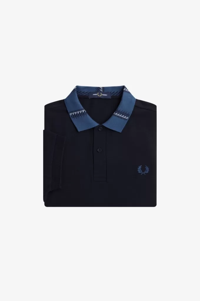 Herren-Poloshirt mit grafischem Kragen, Marineblau